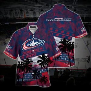 Columbus Hockey Hawaiian Shirt, Blue Jackets Hawaiian Shirt, Ice Hockey Hawaiian Shirt 1, NHL Hawaiian Shirt