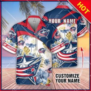 NHL Columbus Blue Jackets Floral Beach Trip Personalized Hawaiian Shirt, NHL Hawaiian Shirt