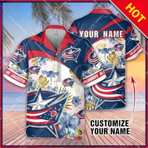 NHL Columbus Blue Jackets Floral Beach Trip Personalized Hawaiian Shirt, NHL Hawaiian Shirt