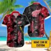 Custom Name NHL Detroit Red Wings Team Name And Tropical Pattern 3D Hawaiian Shirt, NHL Hawaiian Shirt