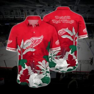 Detroit Hockey Hawaiian Shirt, Red Wings Hawaiian Shirt, Ice Hockey Hawaiian Shirt 1, NHL Hawaiian Shirt