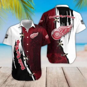 Detroit Red Wings Dark Red Black Hawaiian Shirt, NHL Hawaiian Shirt