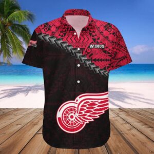 Detroit Red Wings Hawaiian Shirt Grunge Polynesian Tattoo – NHL, NHL Hawaiian Shirt