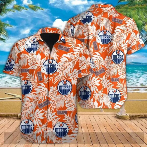Edmonton Oilers Hawaiian Shirt Tropical Leaves For Fans Aloha Shirt Hockey Team, NHL Hawaiian Shirt