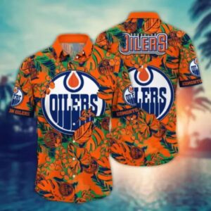 Edmonton Oilers Hawaiian Shirt, Tropical Beach Hawaiian Shirt, NHL Hawaiian Shirt