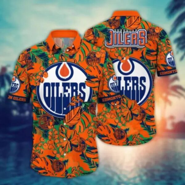Edmonton Oilers Hawaiian Shirt, Tropical Beach Hawaiian Shirt, NHL Hawaiian Shirt