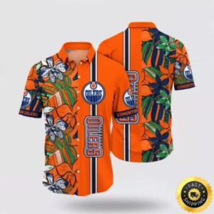 Edmonton Oilers Hawaiian Shirt, Tropical Forest Floral Pattern Summer Aloha Shirt, NHL Hawaiian Shirt