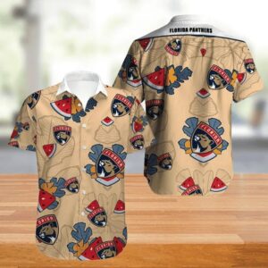 Florida Panthers Hawaiian Shirt Leaf Button Up, NHL Hawaiian Shirt
