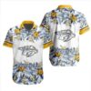NHL Nashville Predators Flower Pattern White 3D Hawaiian Shirt, NHL Hawaiian Shirt