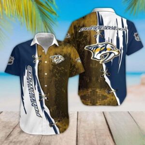Nashville Predators Dark Yellow And Blue Hawaiian Shirt, NHL Hawaiian Shirt