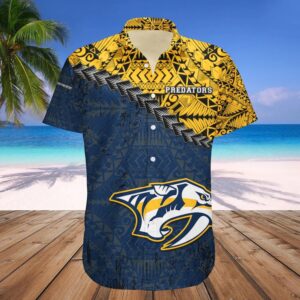 Nashville Predators Hawaiian Shirt Grunge Polynesian Tattoo – NHL, NHL Hawaiian Shirt