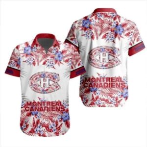 NHL Montreal Canadiens Flower Pattern White 3D Hawaiian Shirt, NHL Hawaiian Shirt