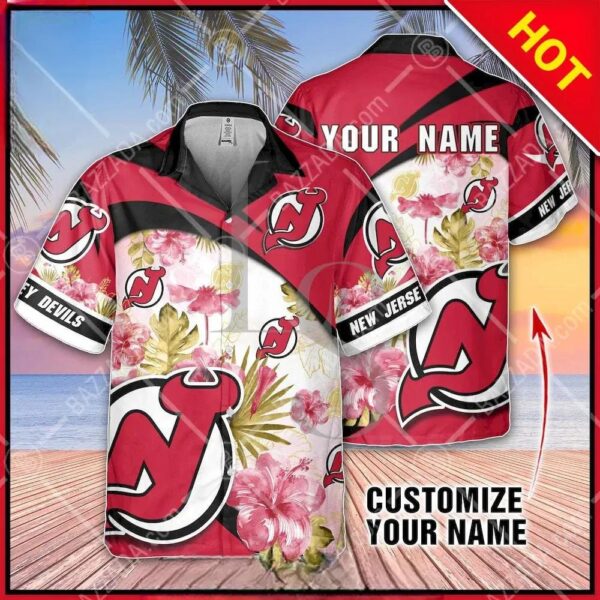 NHL New Jersey Devils Floral Beach Trip Personalized Hawaiian Shirt, NHL Hawaiian Shirt