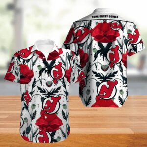New Jersey Devils Hawaiian Shirt Big Floral Button Up, NHL Hawaiian Shirt