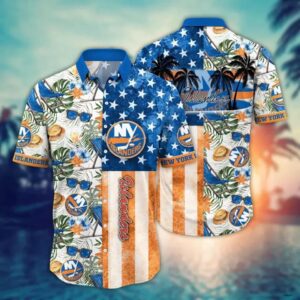 New York Islanders Flower Hawaiian Shirt, Hockey Team Hawaiian Shirt, NHL Hawaiian Shirt