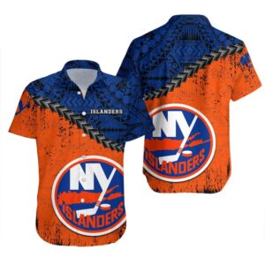 New York Islanders Hawaiian Shirt Grunge Polynesian Tattoo – NHL, NHL Hawaiian Shirt