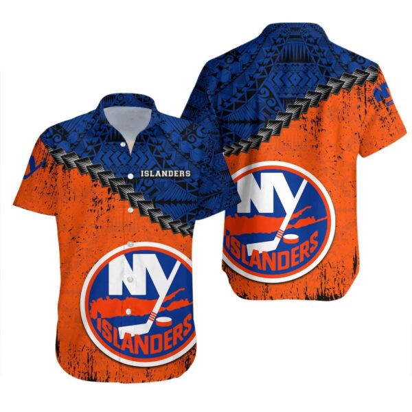 New York Islanders Hawaiian Shirt Grunge Polynesian Tattoo – NHL, NHL Hawaiian Shirt