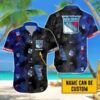Custom Name NHL New York Rangers Team Name And Tropical Pattern 3D Hawaiian Shirt, NHL Hawaiian Shirt