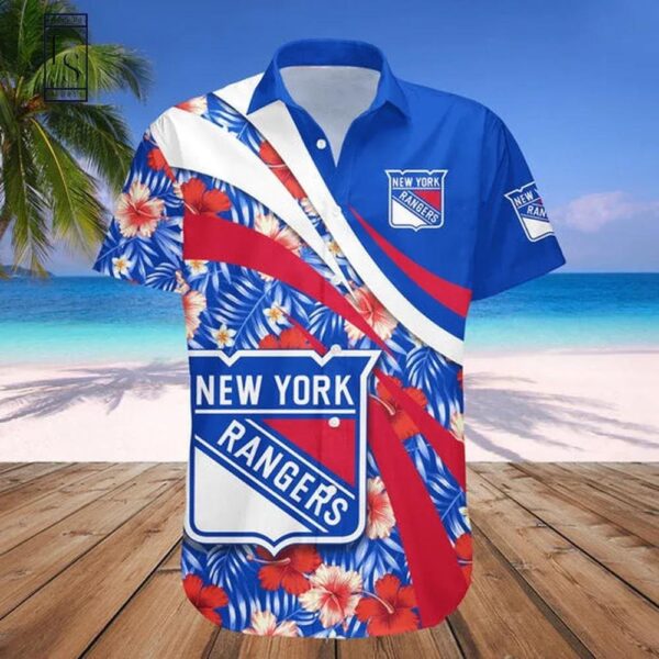 New York Rangers Hawaii Shirt Hibiscus Sport Style, NHL Hawaiian Shirt