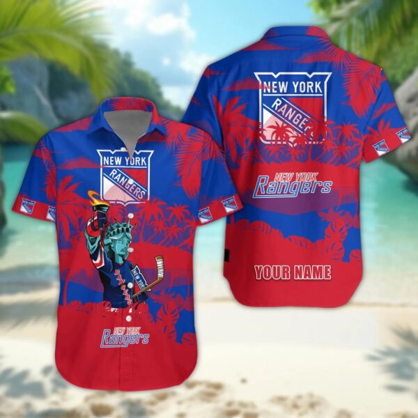 New York Rangers Personalized Hawaiian Shirt – Custom Name, NHL Hawaiian Shirt