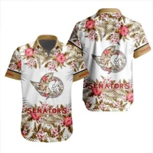 NHL Ottawa Senators Flower Pattern White 3D Hawaiian Shirt, NHL Hawaiian Shirt