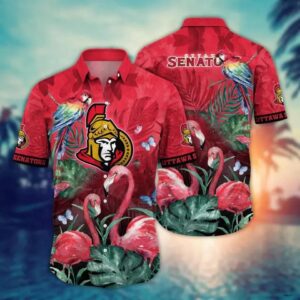 Ottawa Senators Flamigo Hawaiian Shirt, Aloha Hawaiian Shirt, NHL Hawaiian Shirt