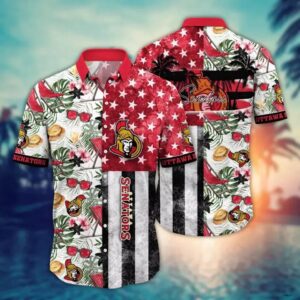 Ottawa Senators Flower Hawaiian Shirt, Tropical Retro Style Aloha Hawaiian Shirt, NHL Hawaiian Shirt