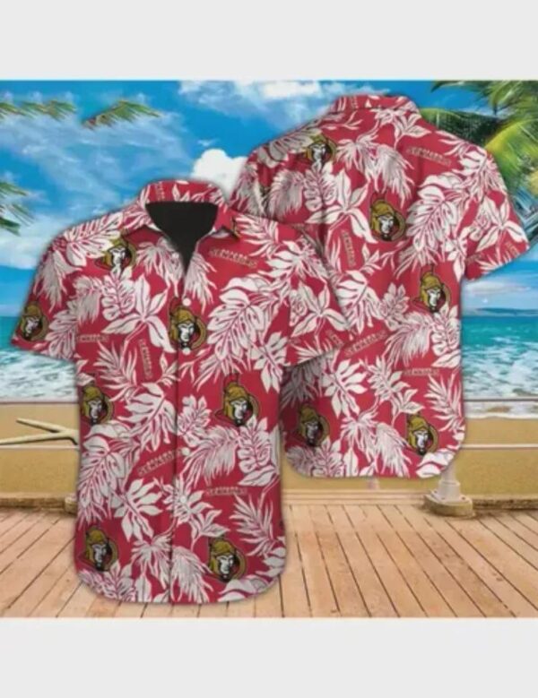 Ottawa Senators Hawaiian Shirt, Tropical Leaf Aloha Beach Hawaiian Shirt, NHL Hawaiian Shirt