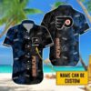 Custom Name NHL Philadelphia Flyers Team Name And Tropical Pattern 3D Hawaiian Shirt, NHL Hawaiian Shirt