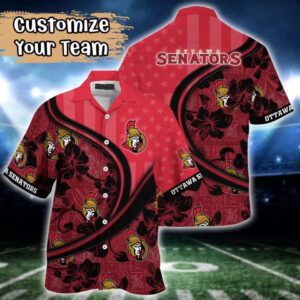 Ottawa Senators Summer Flower Hawaiian Shirt, Hockey Team Hawaiian Shirt, NHL Hawaiian Shirt