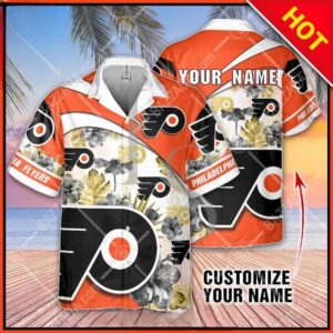 NHL Philadelphia Flyers Floral Beach Trip Personalized Hawaiian Shirt, NHL Hawaiian Shirt