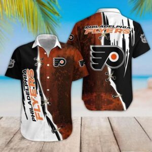 Philadelphia Flyers Dark Orange And Black Hawaiian Shirt, NHL Hawaiian Shirt