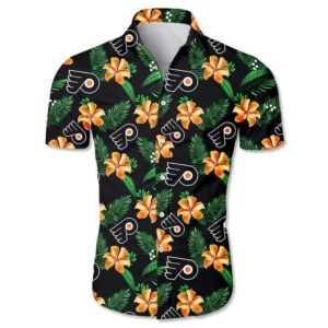 Philadelphia Flyers Orange Hibiscus Hawaiian Shirt, NHL Hawaiian Shirt