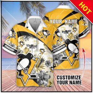 NHL Pittsburgh Penguins Floral Beach Trip Personalized Hawaiian Shirt, NHL Hawaiian Shirt