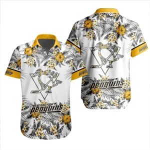 NHL Pittsburgh Penguins Flower Pattern White 3D Hawaiian Shirt, NHL Hawaiian Shirt