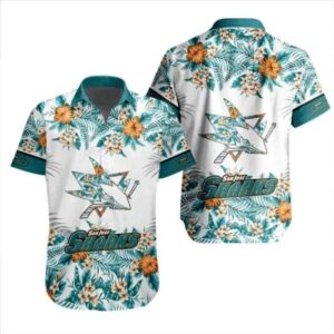 NHL San Jose Sharks Flower Pattern White 3D Hawaiian Shirt, NHL Hawaiian Shirt