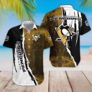 Pittsburgh Penguins Dark Yellow Black Hawaiian Shirt, NHL Hawaiian Shirt