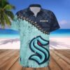 Seattle Kraken Hawaiian Shirt, Grunge Polynesian Tattoo Aloha Button Shirt, NHL Hawaiian Shirt
