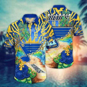 St. Louis Blues Hawaiian Shirt, Sunningtime Aloha Hockey Team Beach Shirt, NHL Hawaiian Shirt