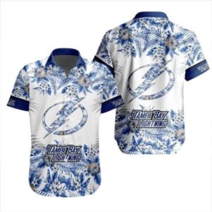 NHL Tampa Bay Lightning Flower Pattern White 3D Hawaiian Shirt, NHL Hawaiian Shirt