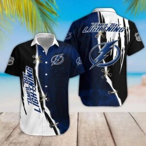 Tampa Bay Lightning Dark Blue And Black Hawaiian Shirt, NHL Hawaiian Shirt