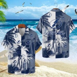 Tampa Bay Lightning NHL Team Colors Tropical Palm Trees And Team Logo 3D Hawaiian Shirt, NHL Hawaiian Shirt