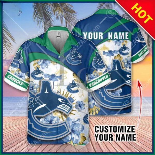 NHL Vancouver Canucks Floral Beach Trip Personalized Hawaiian Shirt, NHL Hawaiian Shirt