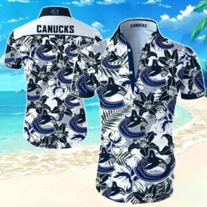 Nhl Vancouver Canucks White And Sapphire Flowers Hawaiian Shirt, NHL Hawaiian Shirt