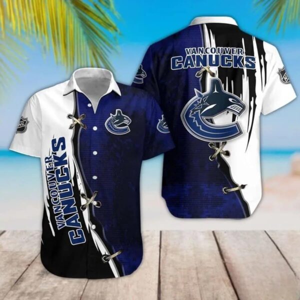 Vancouver Canucks Dark Blue Black Hawaiian Shirt, NHL Hawaiian Shirt
