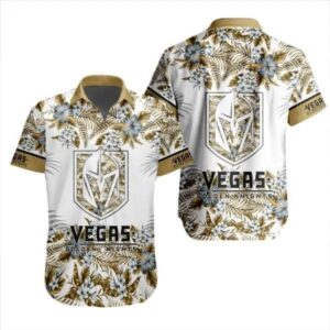 NHL Vegas Golden Knights Flower Pattern White 3D Hawaiian Shirt, NHL Hawaiian Shirt