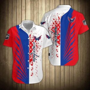 NHL Washington Capitals Striped Button Up Hawaiian Shirts, NHL Hawaiian Shirt