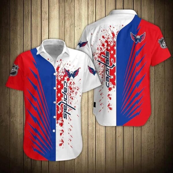 NHL Washington Capitals Striped Button Up Hawaiian Shirts, NHL Hawaiian Shirt