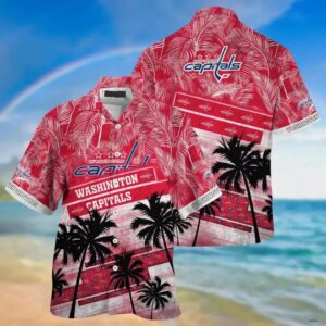 Washington Capitals Palm Tree Pattern Hawaiian Shirt, NHL Hawaiian Shirt
