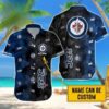 Custom Name NHL Winnipeg Jets Team Name And Tropical Pattern 3D Hawaiian Shirt, NHL Hawaiian Shirt